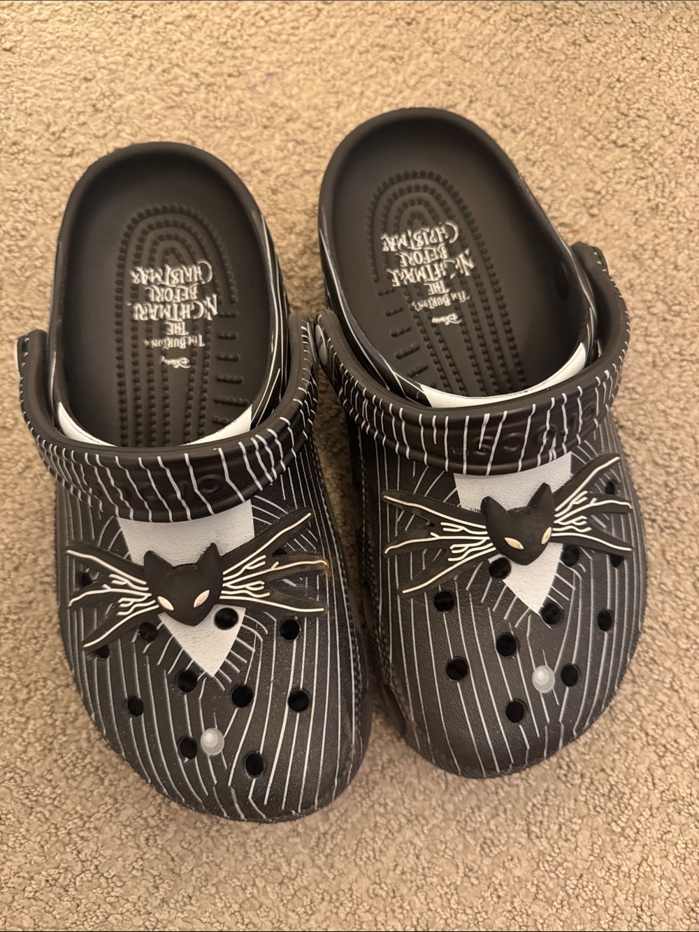 CROCS Black & White Jack Skellington Themed Clog Sandals